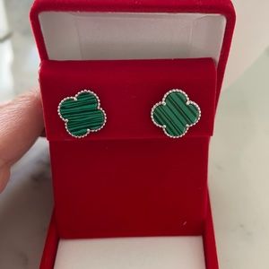 925sterling silver malachite green clover earrings plated 14k